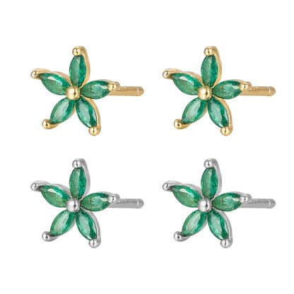 1 Pair Fashion Flower 925 Silver Inlaid Zircon Ear Studs