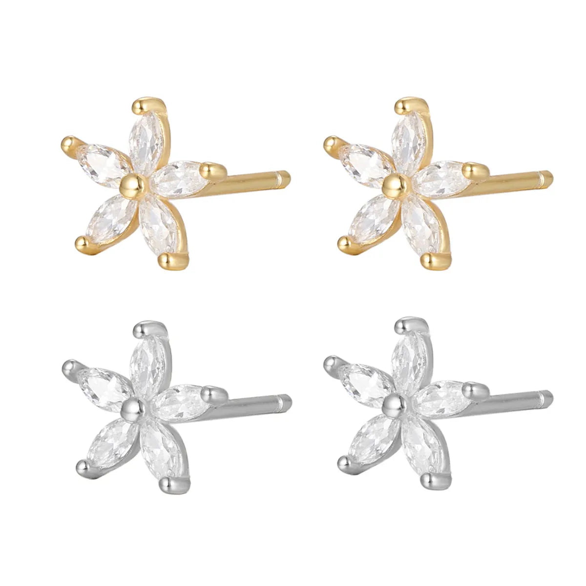 1 Pair Fashion Flower 925 Silver Inlaid Zircon Ear Studs