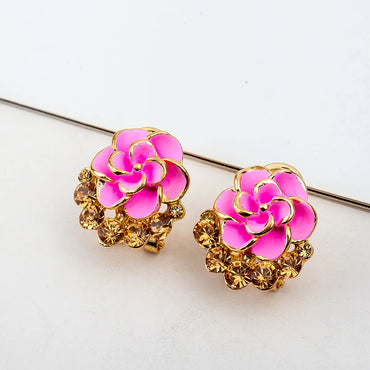 1 Pair Fashion Flower Enamel Plating Inlay Alloy Artificial Rhinestones Gold Plated Ear Studs