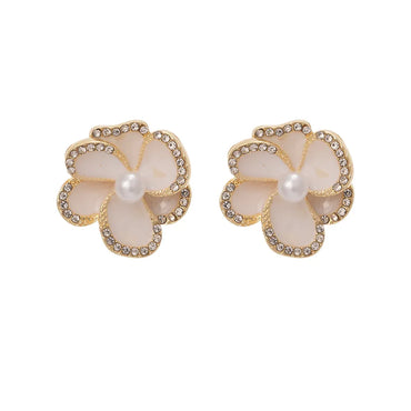 1 Pair Fashion Flower Alloy Inlay Artificial Rhinestones Artificial Pearls Women'S Ear Studs