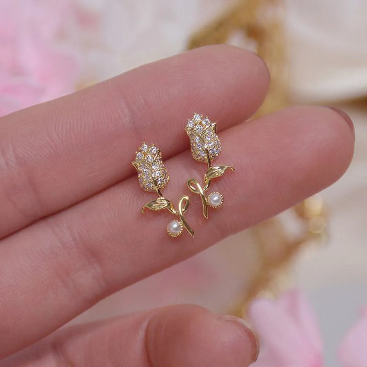 1 Pair Fashion Flower Alloy Inlay Rhinestones Gold Plated Women's Ear Studs