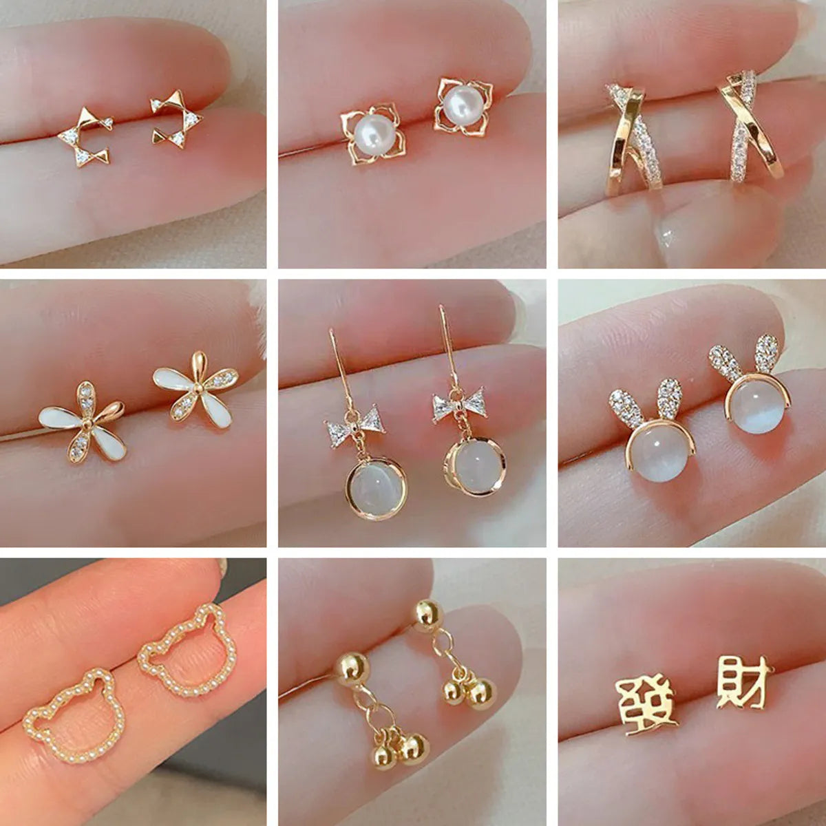 1 Pair Fashion Flower Alloy Plating Inlay Artificial Diamond Opal Women's Ear Studs