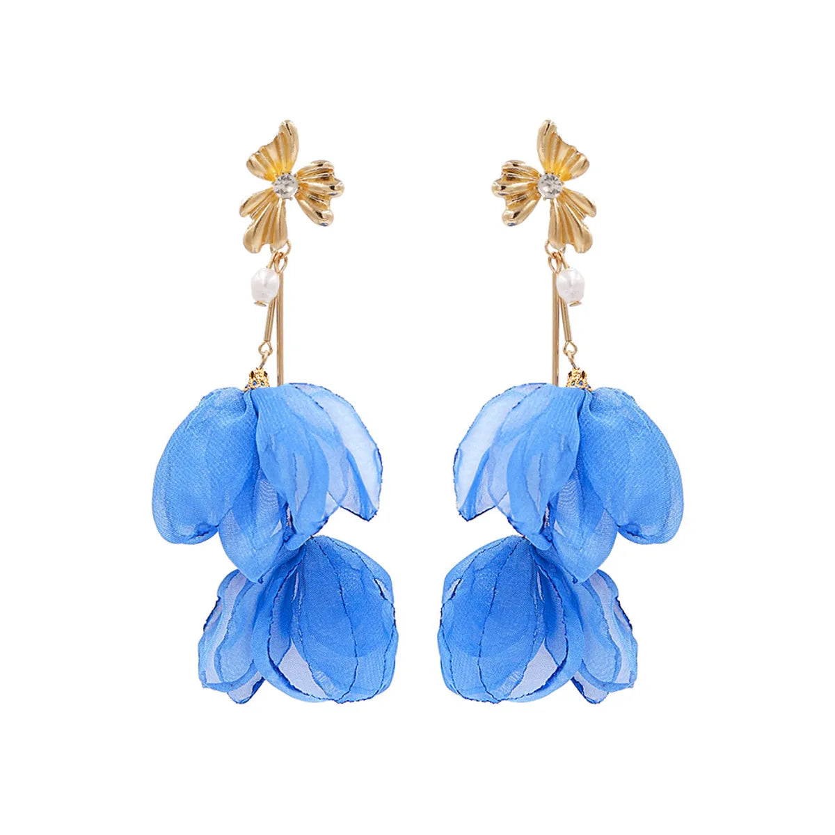 1 Pair Fashion Flower Cloth Pearl Inlay Rhinestones Women's Drop Earrings