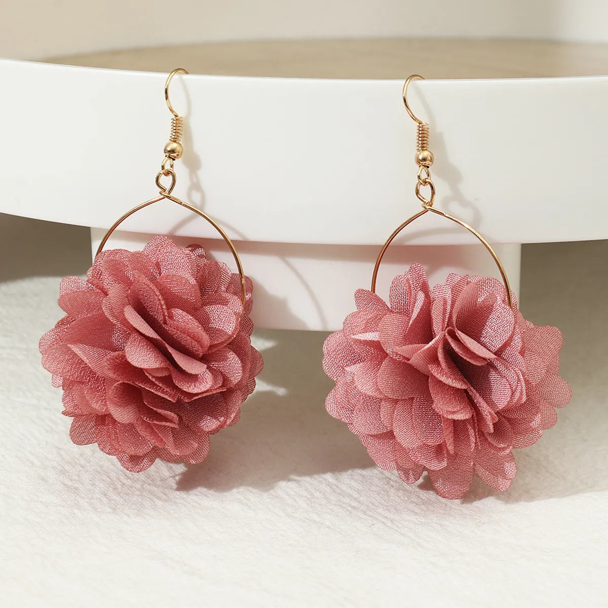 1 Pair Fashion Flower Cloth Plating Women'S Drop Earrings