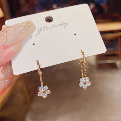 1 Pair Fashion Flower Copper Inlay Zircon Drop Earrings