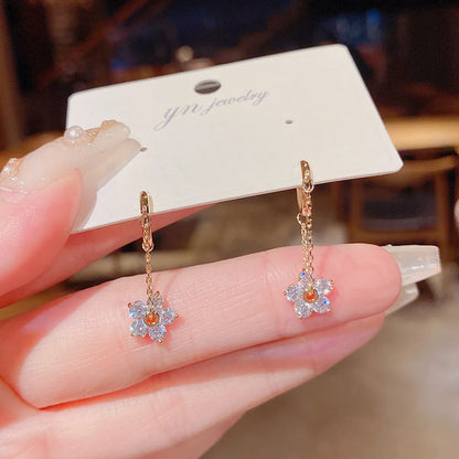 1 Pair Fashion Flower Copper Inlay Zircon Drop Earrings