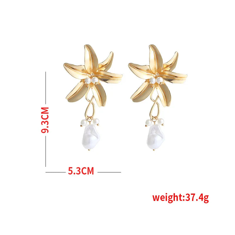 1 Pair Fashion Flower Imitation Pearl Alloy Patchwork Women'S Drop Earrings