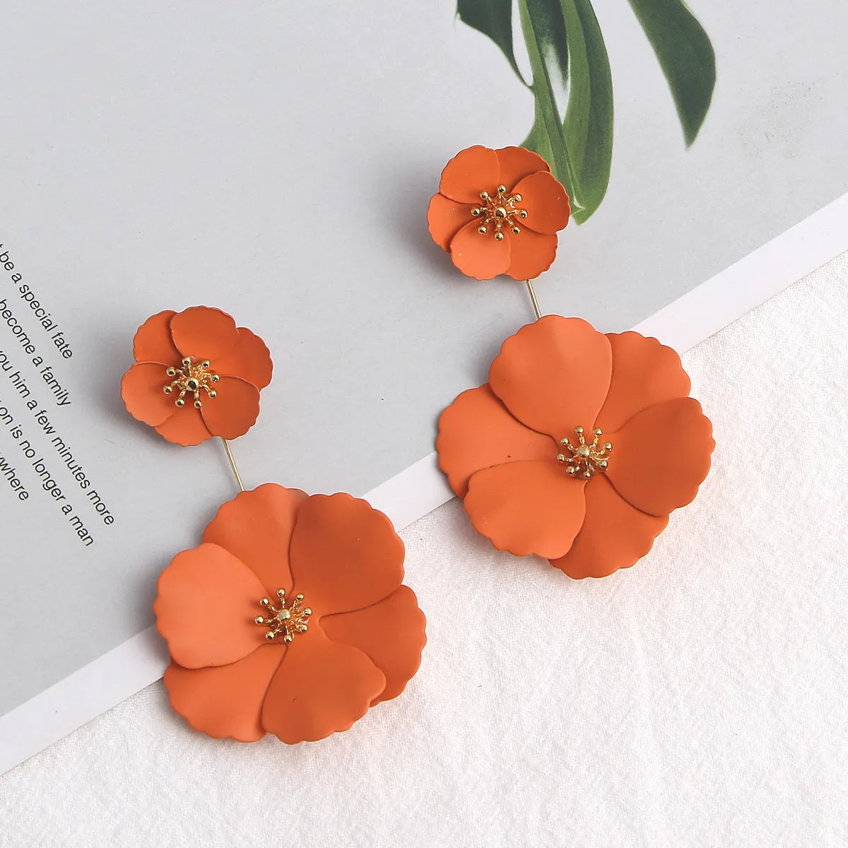 1 Pair Fashion Flower Metal Stoving Varnish Women'S Drop Earrings