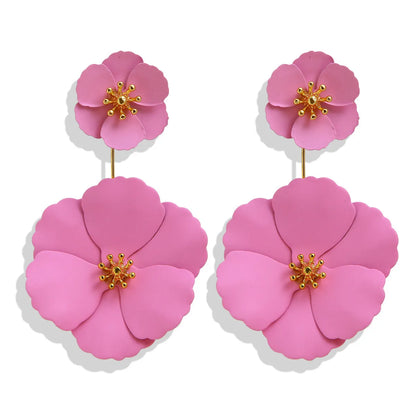 1 Pair Fashion Flower Metal Stoving Varnish Women'S Drop Earrings