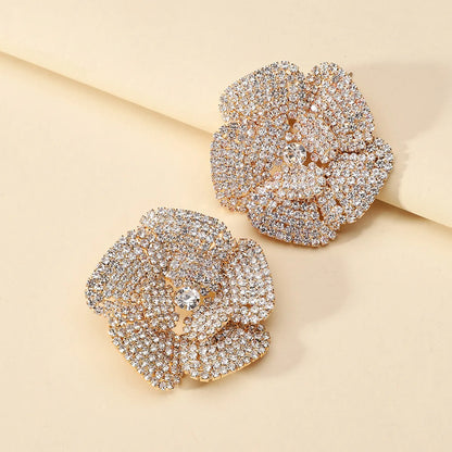 1 Pair Fashion Flower Rhinestone Diamond Women'S Ear Studs