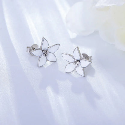 1 Pair Fashion Flower Sterling Silver Enamel Ear Studs