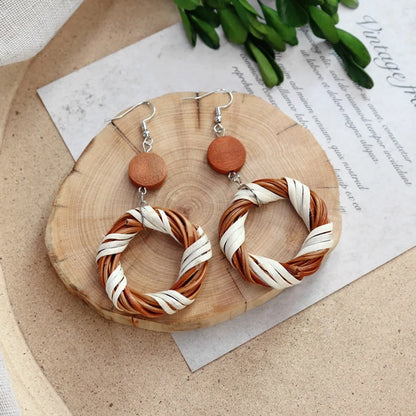 1 Pair Fashion Geometric Alloy Natural Rattan Wood Handmade Women's Drop Earrings