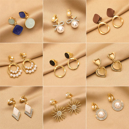 1 Pair Fashion Geometric Alloy Plating Artificial Pearls Rhinestones Women'S Ear Clips