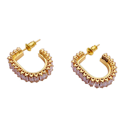 1 Pair Fashion Geometric Copper Inlay Zircon Ear Studs