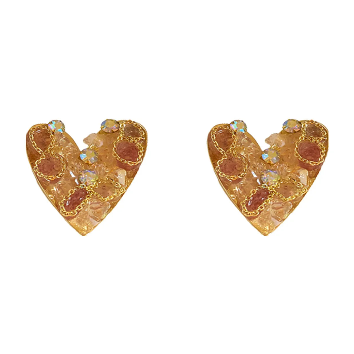 1 Pair Fashion Geometric Heart Shape Flower Metal Inlay Artificial Gemstones Women'S Earrings