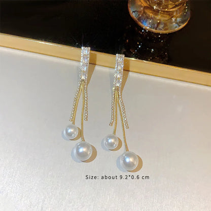 1 Pair Fashion Geometric Plating Inlay Alloy Artificial Rhinestones Artificial Pearls Zircon 14k Gold Plated Drop Earrings