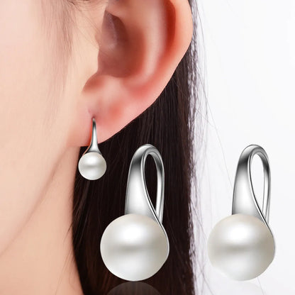 1 Pair Fashion Geometric Sterling Silver Inlaid Pearls Drop Earrings