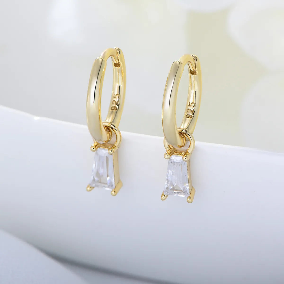 1 Pair Fashion Geometric Sterling Silver Inlay Zircon Dangling Earrings