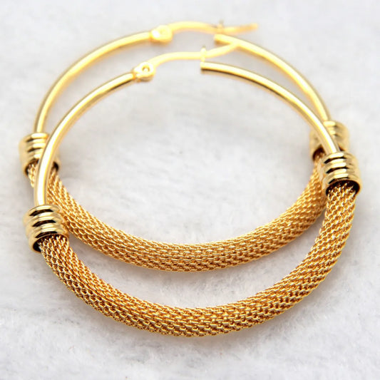 1 Pair Fashion Grid Plating Stainless Steel Titanium Steel Hoop Earrings