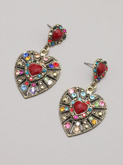 1 Pair Fashion Heart Shape Alloy Inlay Rhinestones Women's Drop Earrings