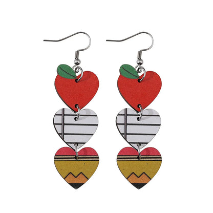 1 Pair Fashion Heart Shape Apple Wood Drop Earrings