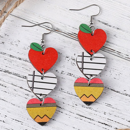 1 Pair Fashion Heart Shape Apple Wood Drop Earrings