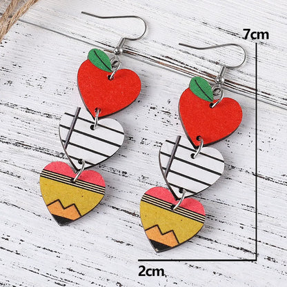 1 Pair Fashion Heart Shape Apple Wood Drop Earrings