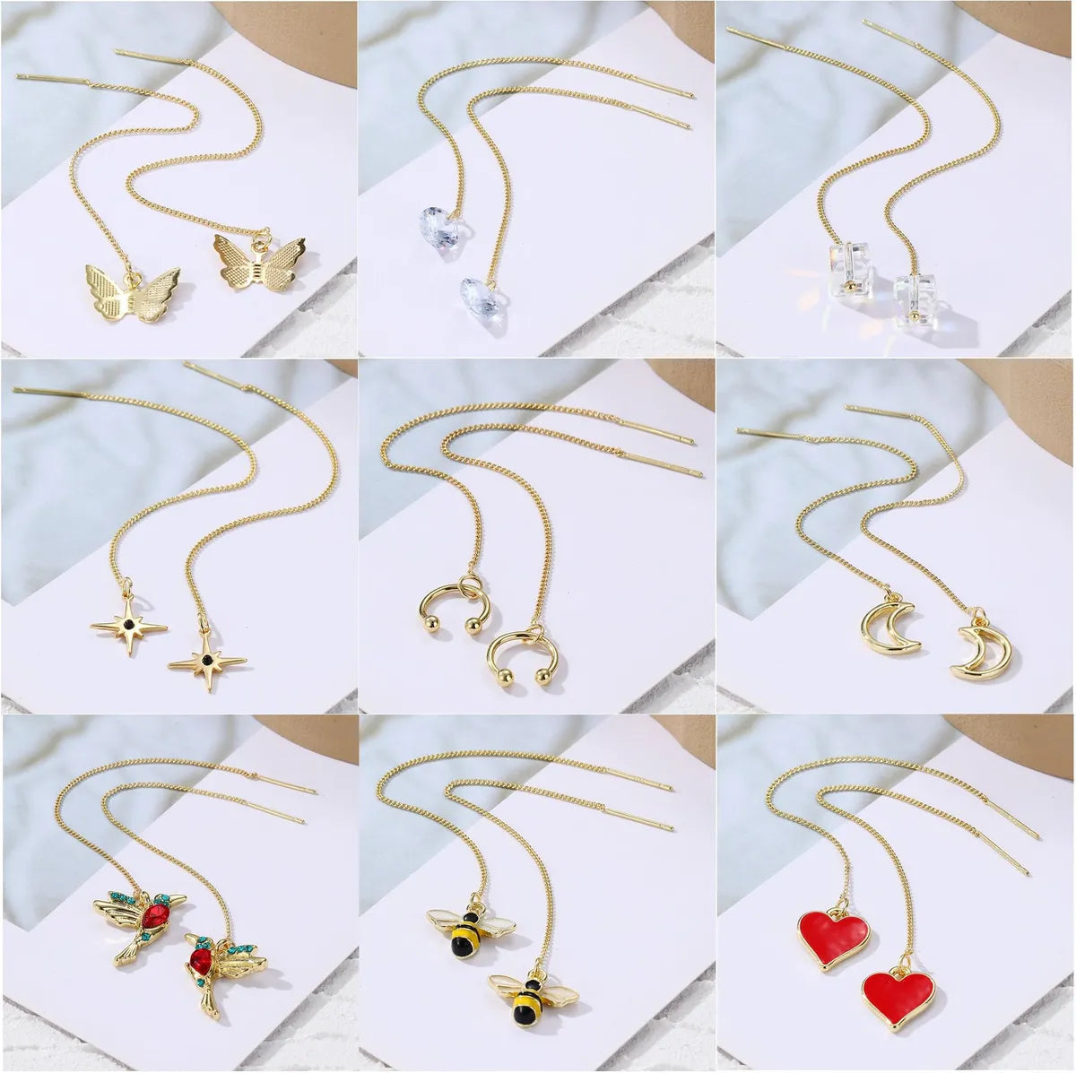 1 Pair Fashion Heart Shape Bee Butterfly Metal Plating Inlay Pearl Zircon Women's Ear Line