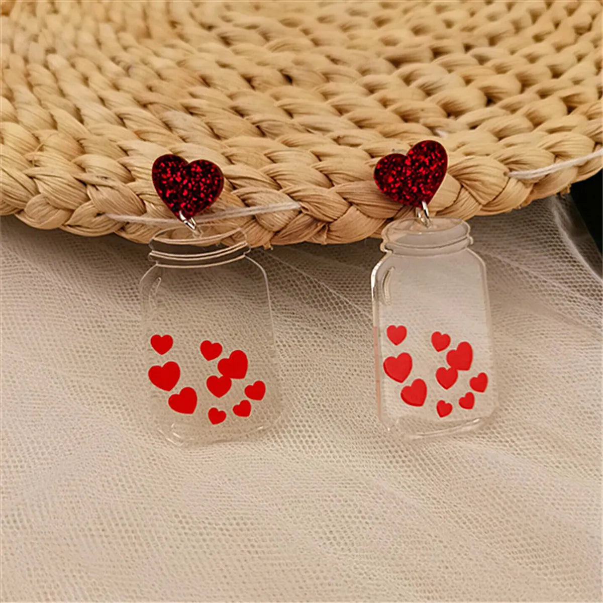 1 Pair Fashion Heart Shape Bottle Arylic Women's Drop Earrings