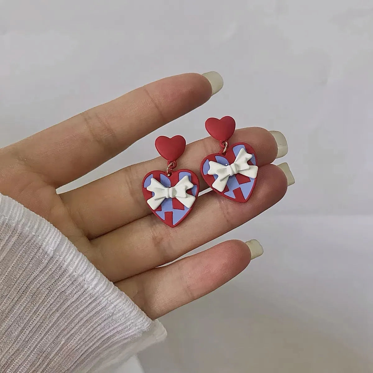 1 Pair Fashion Heart Shape Bow Knot Alloy Enamel Stoving Varnish Valentine's Day Women's Drop Earrings