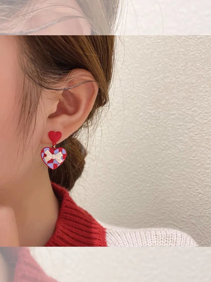 1 Pair Fashion Heart Shape Bow Knot Alloy Enamel Stoving Varnish Valentine's Day Women's Drop Earrings