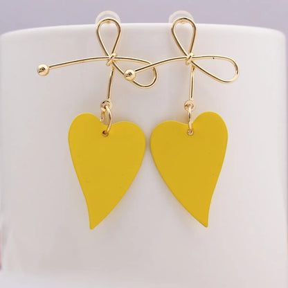 1 Pair Fashion Heart Shape Bow Knot Alloy Plating Women's Drop Earrings