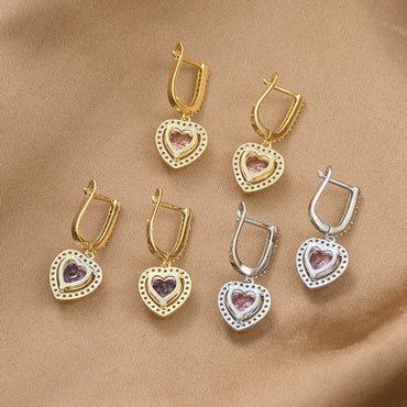 1 Pair Fashion Heart Shape Copper Irregular Plating Zircon Drop Earrings