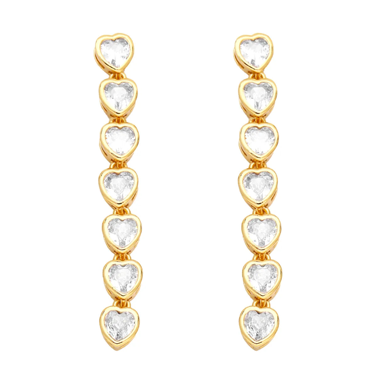 1 Pair Fashion Heart Shape Copper Plating Inlay Zircon Drop Earrings