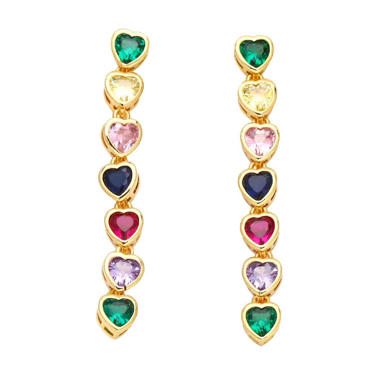 1 Pair Fashion Heart Shape Copper Plating Inlay Zircon Drop Earrings