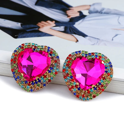 1 Pair Fashion Heart Shape Metal Inlay Rhinestones Women'S Ear Studs