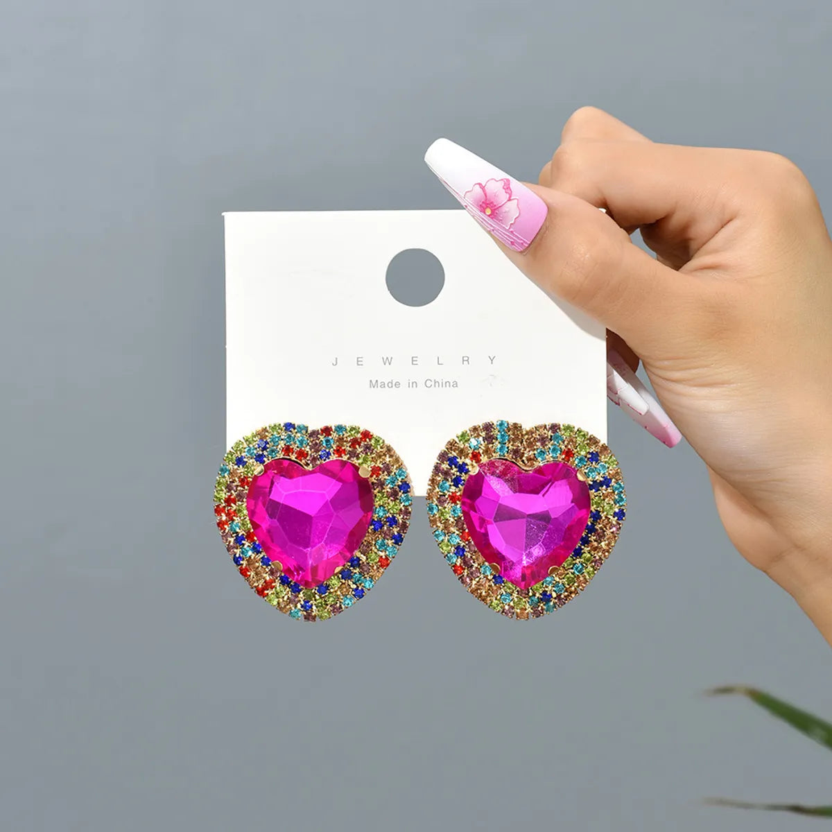 1 Pair Fashion Heart Shape Metal Inlay Rhinestones Women'S Ear Studs