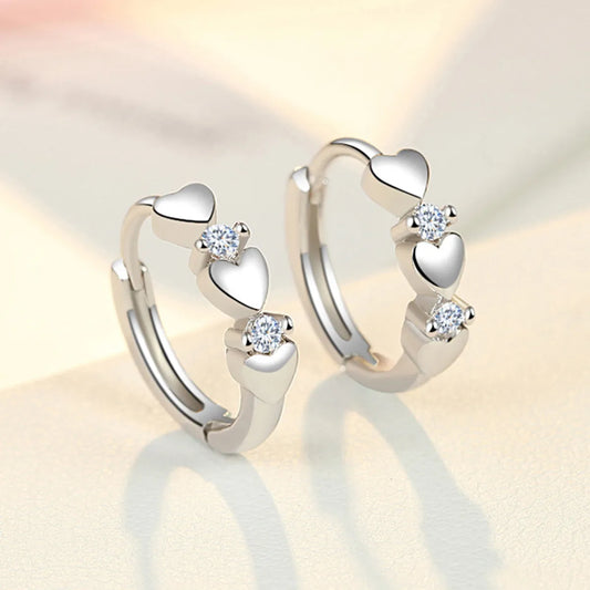 1 Pair Fashion Heart Shape Metal Inlay Zircon Women's Hoop Earrings