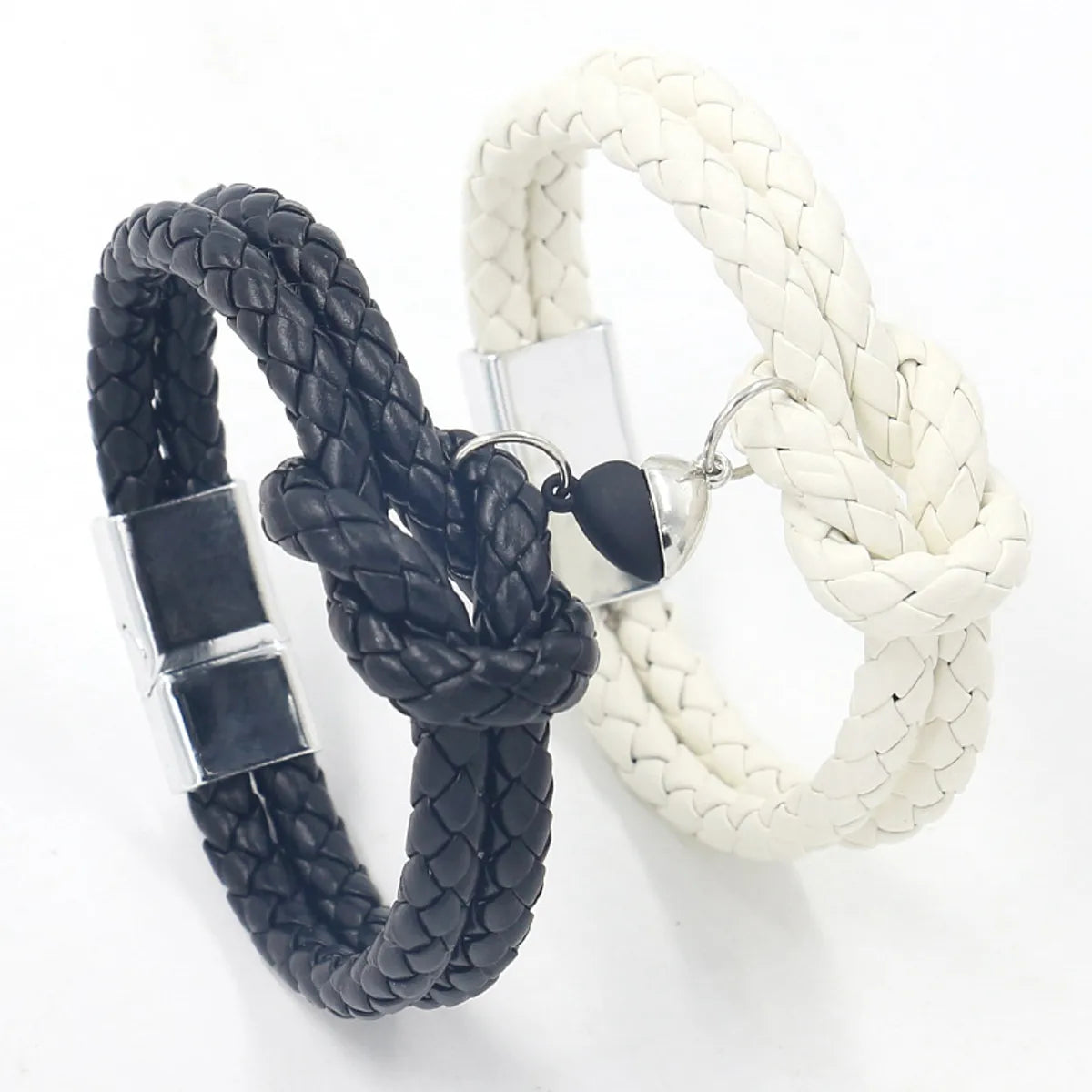 Fashion Heart Shape Pu Leather Braid Couple Bracelets