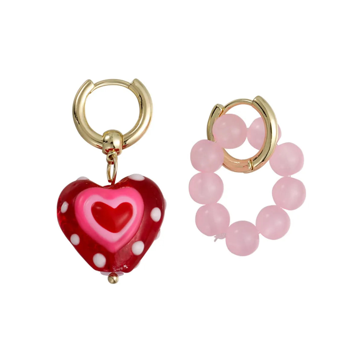 1 Pair Fashion Heart Shape Resin Asymmetrical Beaded Women's Drop Earrings