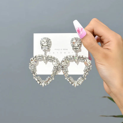 1 Pair Fashion Heart Shape Rhinestone Glass Hollow Out Women'S Chandelier Earrings