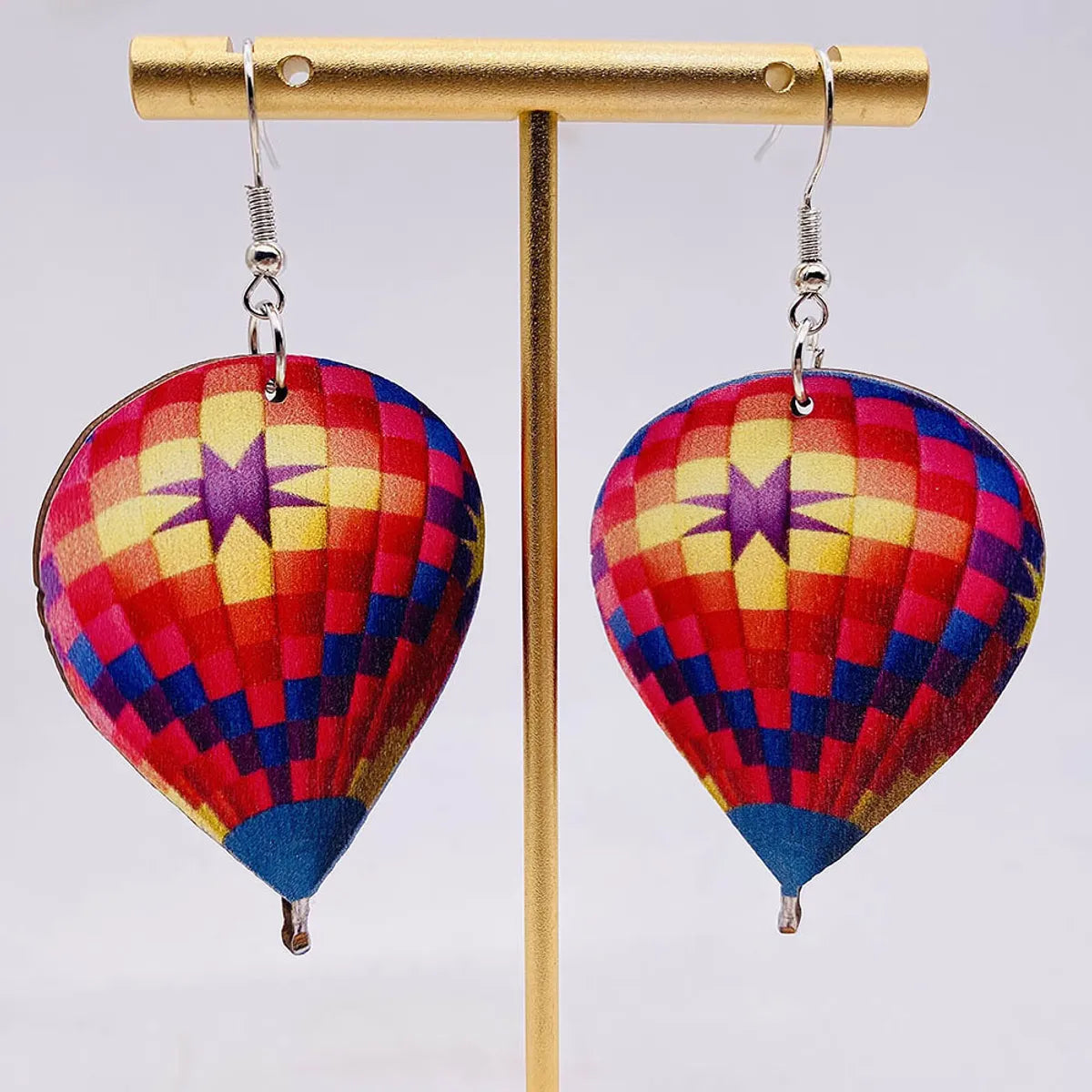 1 Pair Fashion Hot Air Balloon Wood Patchwork Women's Drop Earrings