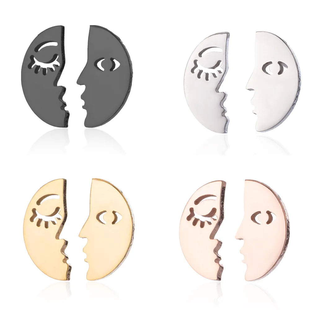 1 Pair Fashion Human Face 304 Stainless Steel 18K Gold Plated Ear Studs