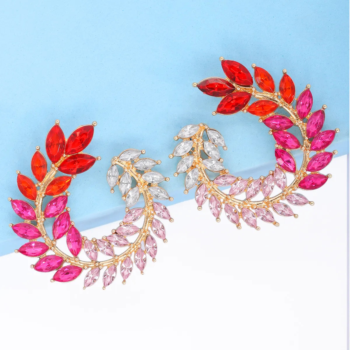 1 Pair Fashion Leaf Alloy Inlay Artificial Rhinestones Women's Ear Studs