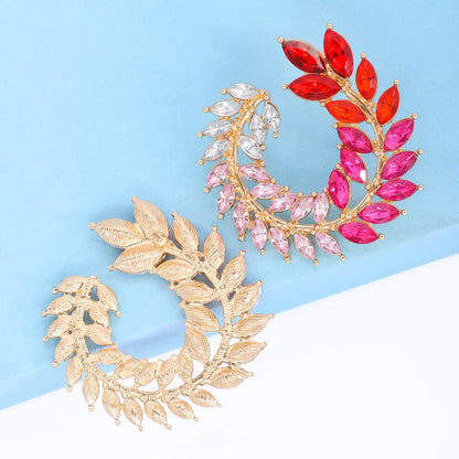 1 Pair Fashion Leaf Alloy Inlay Artificial Rhinestones Women's Ear Studs