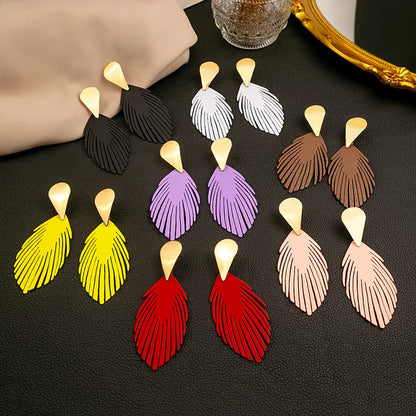 1 Pair Fashion Leaf Plating Iron Drop Earrings