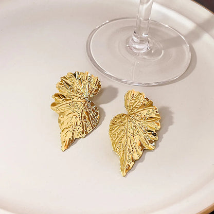 1 Pair Fashion Leaf Plating Iron Ear Studs