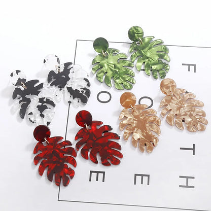 1 Pair Fashion Leaf Plastic Resin Polishing Women'S Drop Earrings