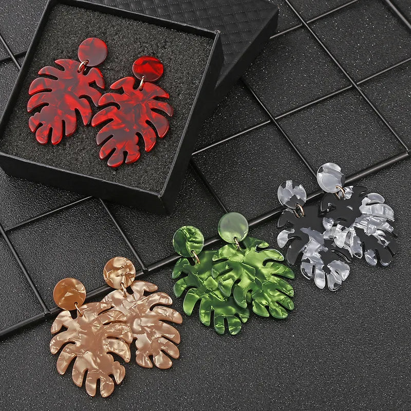 1 Pair Fashion Leaf Plastic Resin Polishing Women'S Drop Earrings