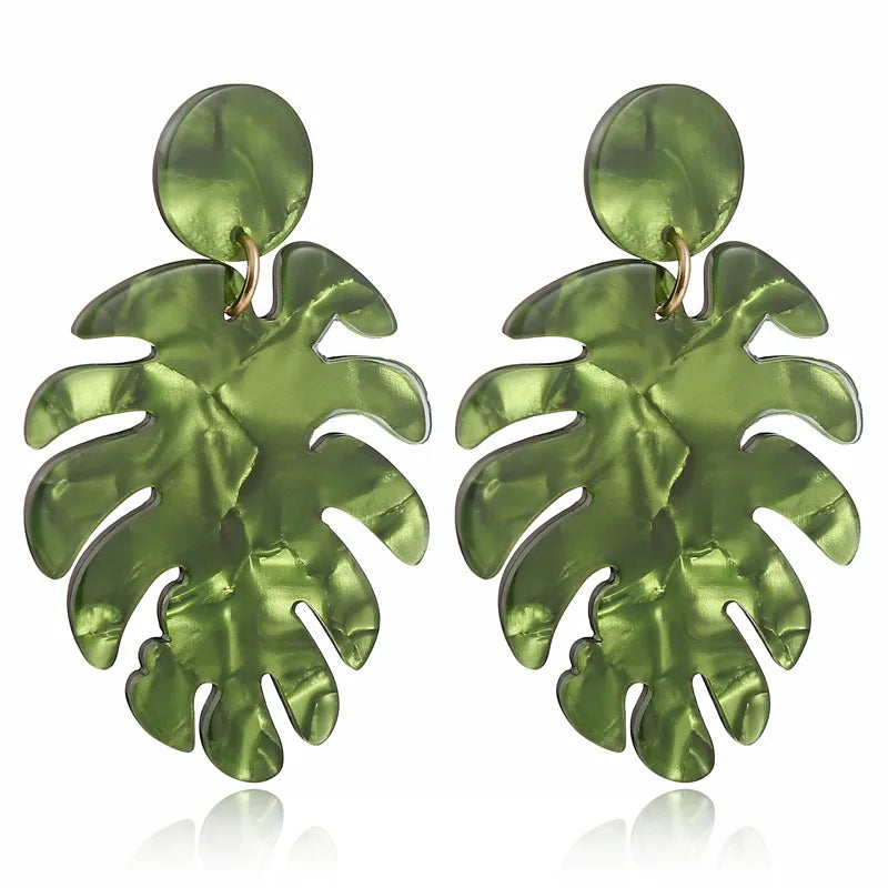 1 Pair Fashion Leaf Plastic Resin Polishing Women'S Drop Earrings